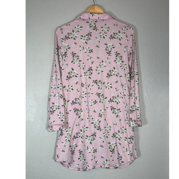 Draper James Magnolia Floral Print Night Sleep Shirt Small Gingham Pink Pajamas - Picture 4 of 7